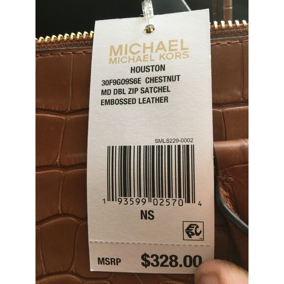 MICHAEL KORS EMBOSSED LEATHER SATCHEL Chestnut Brown NWT - Picture 5 of 8